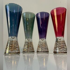 Italian Art Glass Set – Jewel Tone Gold Decor – Heavy Base – Set of 4”